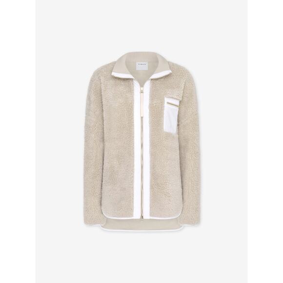 Varley Marney Sherpa Jacket Cream M | Oversized Ribbed Neck Longline Cozy Winter - Picture 5 of 15